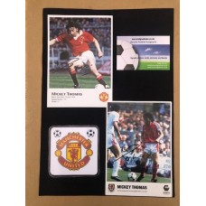 Signed Promo cards by Mickey Thomas the Manchester United footballer. 